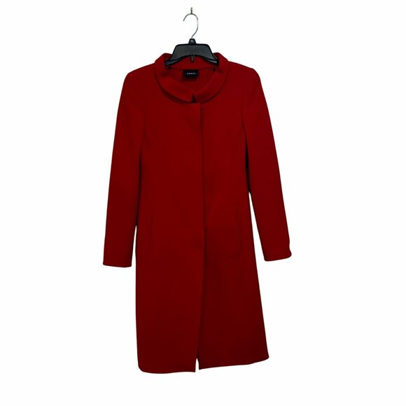 ✨Akris Size XS Women's Red Coat Wool Blend Long Sleeve Knee-Length✨ - Picture 2 of 9